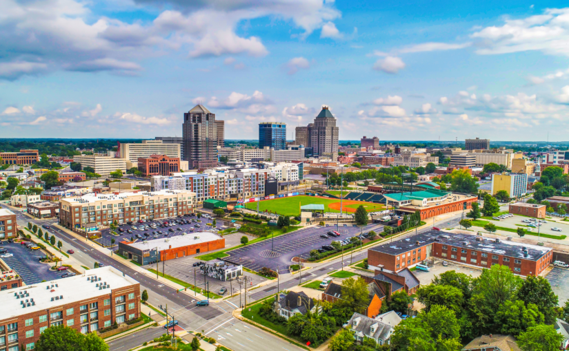 Aerial view of Greensboro, North Carolina, one of the service areas for our Australian Labradoodle breeder.