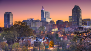 Raleigh skyline in North Carolina, a major city served by our Australian Labradoodle breeder near the Research Triangle