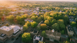 Aerial view of Chapel Hill, North Carolina, one of the areas served by our Australian Labradoodle breeder program